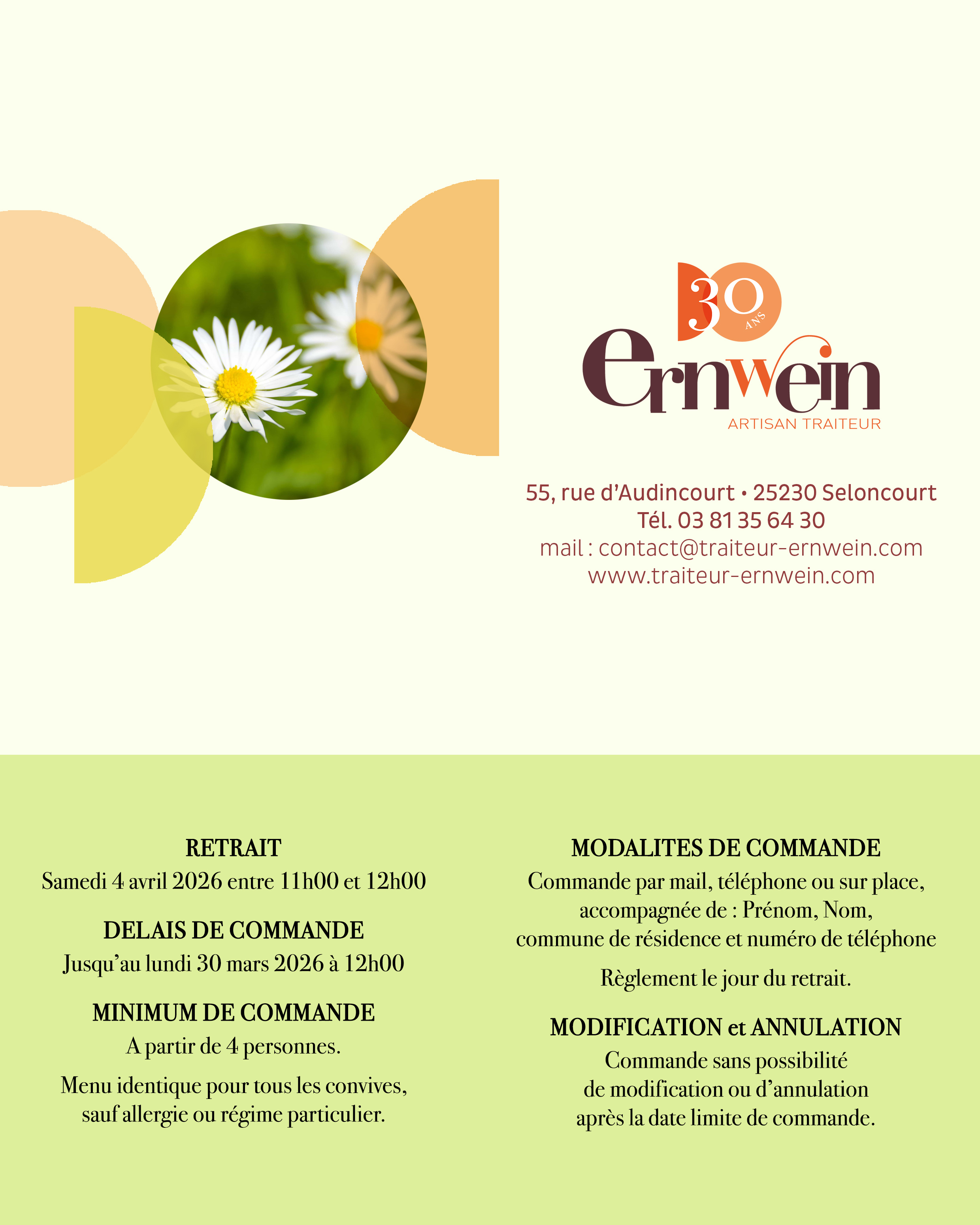 Menu de Pâques 2026